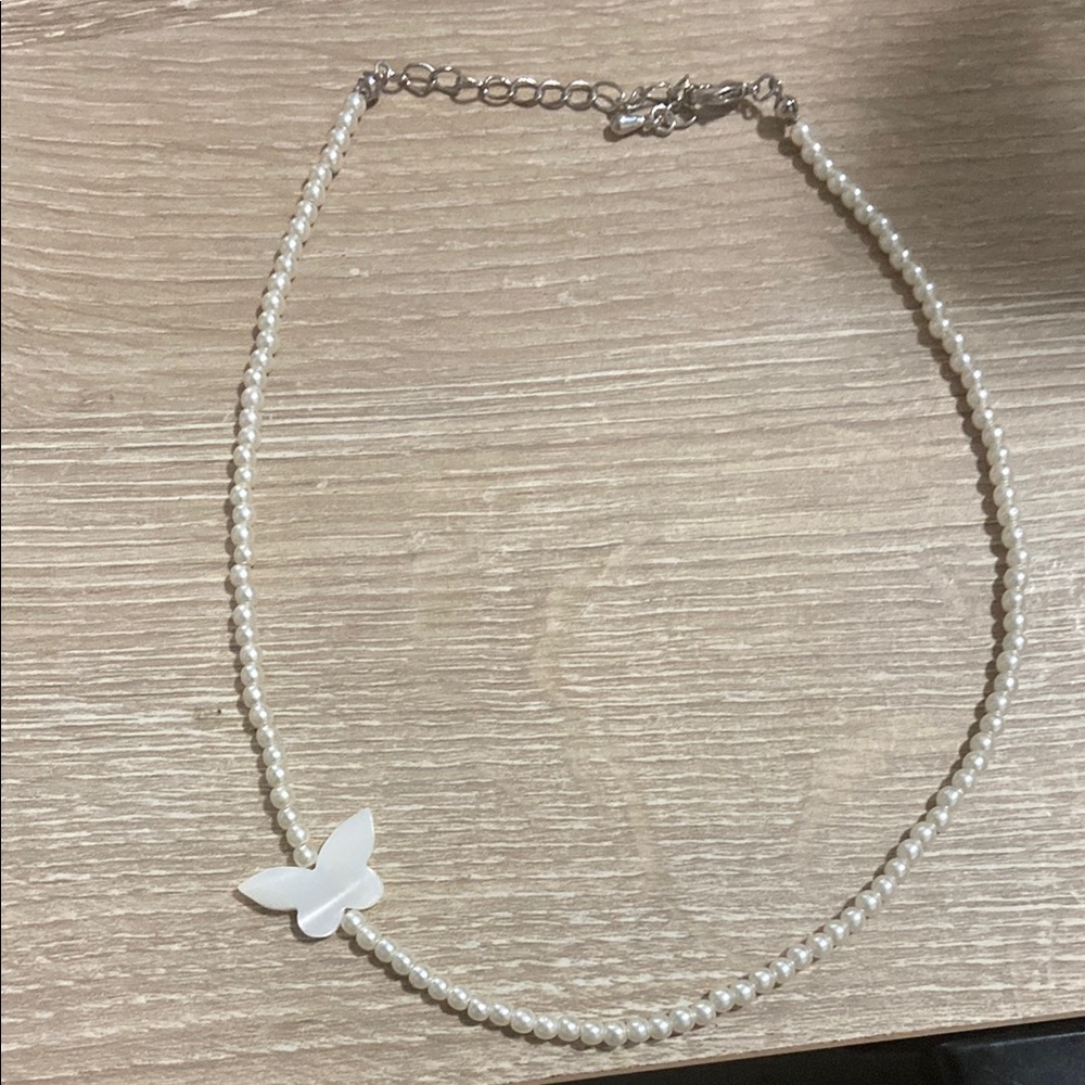 White Butterfly Pendant Choker Necklace
